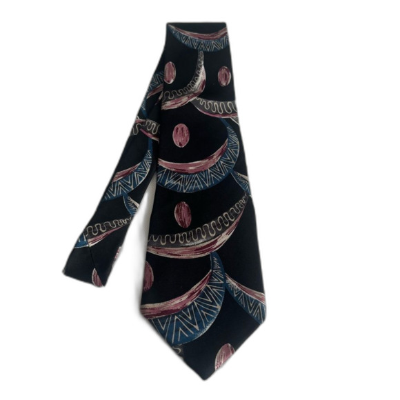 Vintage Halston III Italian Silk Necktie Tie Black Blue Purple Gray - Picture 1 of 6